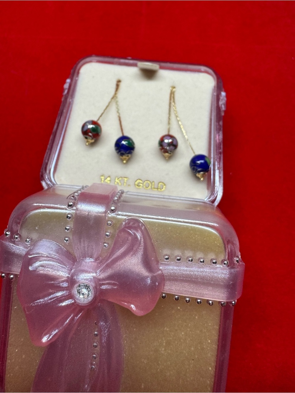 VTG JCM 14K Gold Cloisonné Bead Threader Earrings - Multicolor circa 1980s